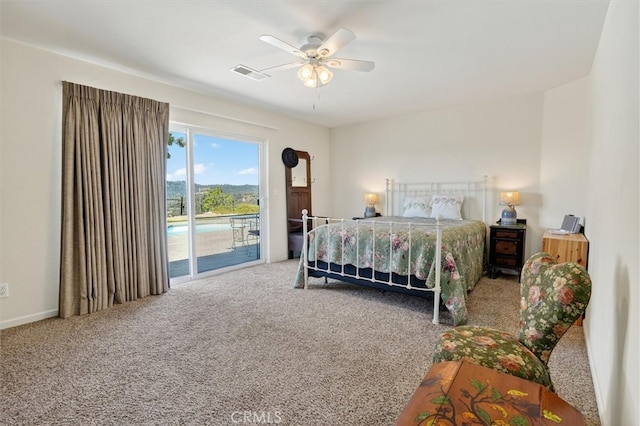 45337 Valley Oak Dr, Ahwahnee, CA 93601 - carpeted bedroom featuring access to outside and ceiling fan