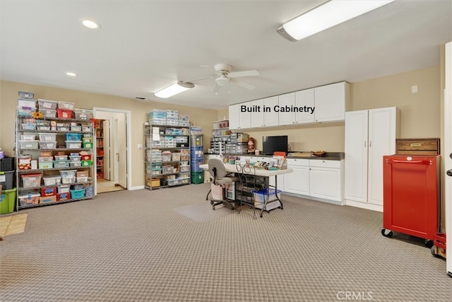 45337 Valley Oak Dr, Ahwahnee, CA 93601 - office area with ceiling fan, light carpet, and recessed lighting