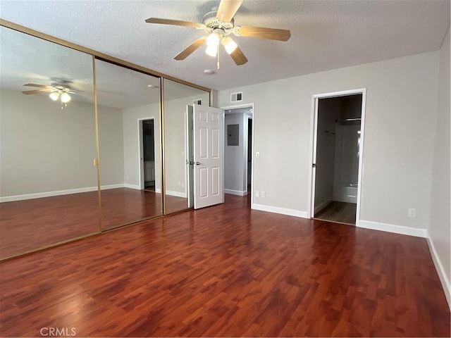 22 Country Mile Rd, Pomona, CA 91766 - unfurnished bedroom with wood finished floors, a textured ceiling, ensuite bath, a closet, and ceiling fan