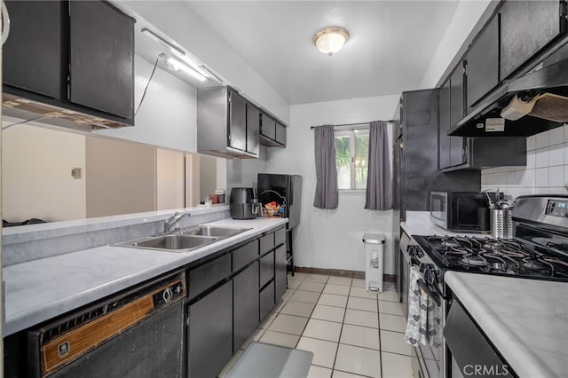11286 Parkside Ln Unit 22, Garden Grove, CA 92843 - kitchen featuring black appliances, light countertops, light tile patterned floors, and backsplash