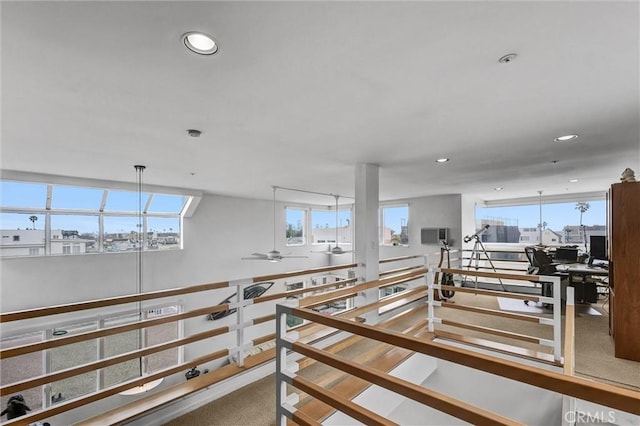 16745 Bayview Dr Unit B, Sunset Beach, CA 90742 - stairs featuring carpet flooring, recessed lighting, and a ceiling fan