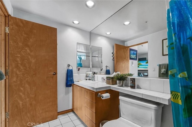 16745 Bayview Dr Unit B, Sunset Beach, CA 90742 - full bath with tile patterned flooring, vanity, and recessed lighting