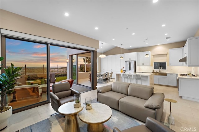 103 Winnett, Irvine, CA 92602 - living room with light tile patterned floors and recessed lighting
