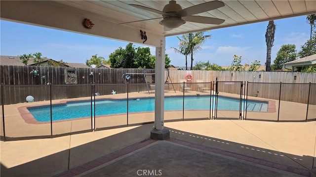 10840 New Salem Pt, San Diego, CA 92126 - view of pool with a patio, a fenced backyard, and ceiling fan