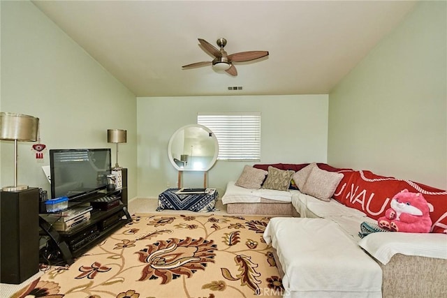 12672 Bellflower Ln, Moreno Valley, CA 92555 - carpeted living area with ceiling fan