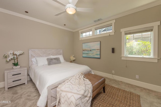 5512 Ranchito Ave, Sherman Oaks, CA 91401 - bedroom featuring light colored carpet, crown molding, and ceiling fan