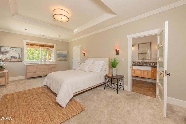 5512 Ranchito Ave, Sherman Oaks, CA 91401 - bedroom featuring a raised ceiling, ornamental molding, and light colored carpet