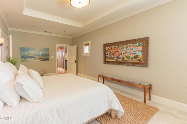 5512 Ranchito Ave, Sherman Oaks, CA 91401 - bedroom featuring crown molding, a raised ceiling, and carpet floors