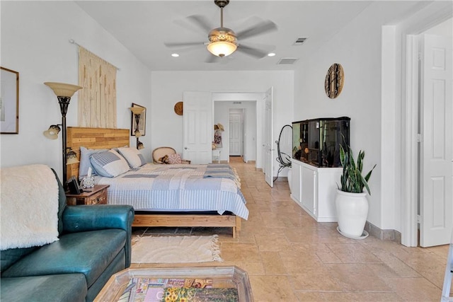 10844 Aster Ln, Apple Valley, CA 92308 - bedroom featuring stone tile flooring and ceiling fan