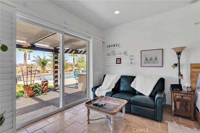 10844 Aster Ln, Apple Valley, CA 92308 - living area with stone tile flooring and recessed lighting