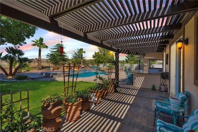 10844 Aster Ln, Apple Valley, CA 92308 - fenced backyard with a pergola, a patio, and an in-ground hot tub