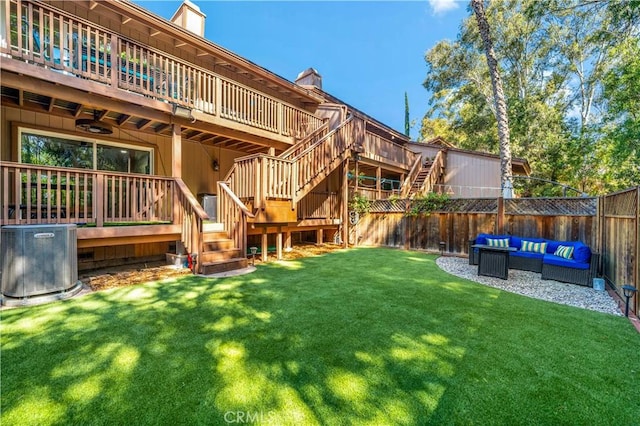 1828 Wintergreen, Escondido, CA 92026 - fenced backyard with an outdoor living space, a deck, and stairway