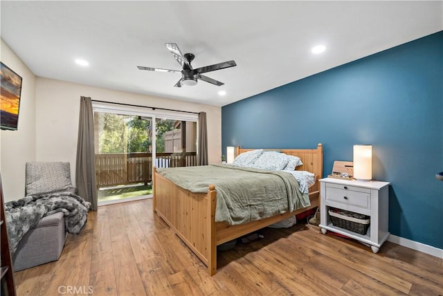 1828 Wintergreen, Escondido, CA 92026 - bedroom featuring access to outside, light wood-style flooring, ceiling fan, and recessed lighting