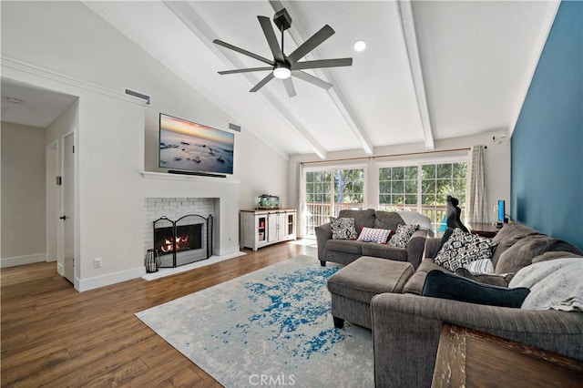1828 Wintergreen, Escondido, CA 92026 - living room featuring a ceiling fan, wood finished floors, and a fireplace