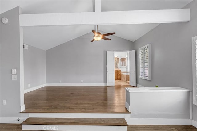 3652 San Joaquin Ave, Los Alamitos, CA 90720 - unfurnished living room with ceiling fan and wood finished floors