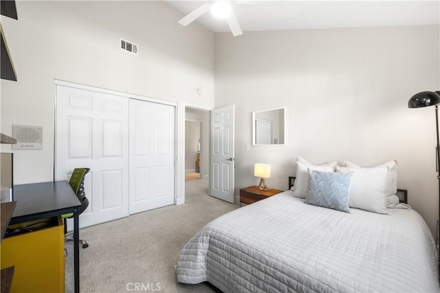 26356 Sorrell Pl, Laguna Hills, CA 92653 - bedroom with high vaulted ceiling, carpet floors, and a closet