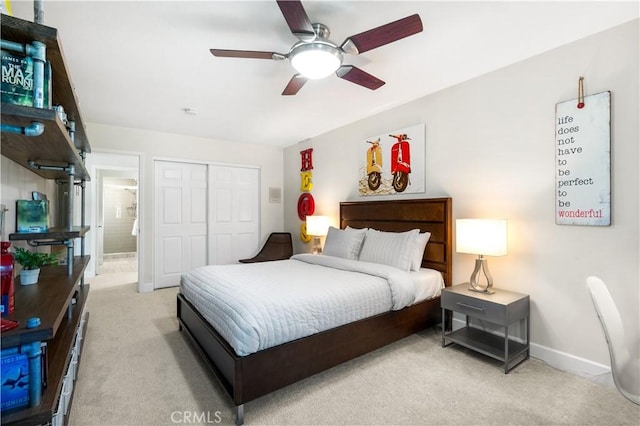 26356 Sorrell Pl, Laguna Hills, CA 92653 - bedroom featuring light carpet, a closet, and a ceiling fan
