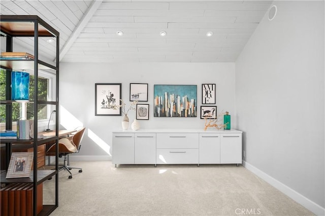 26356 Sorrell Pl, Laguna Hills, CA 92653 - home office with light colored carpet, lofted ceiling, and recessed lighting