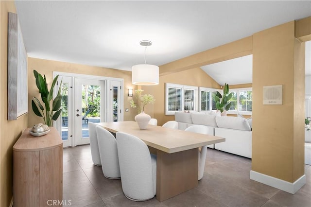 26356 Sorrell Pl, Laguna Hills, CA 92653 - tiled dining area with baseboards and lofted ceiling