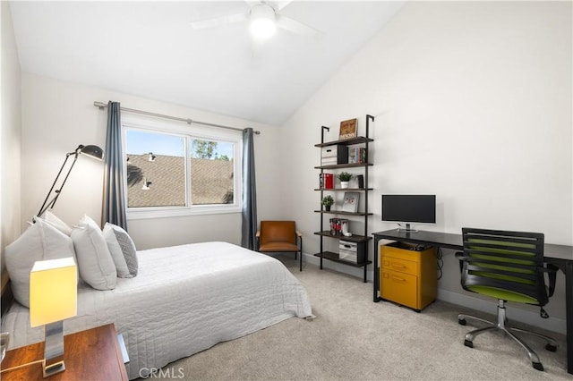 26356 Sorrell Pl, Laguna Hills, CA 92653 - bedroom featuring light colored carpet, an office area, lofted ceiling, and a ceiling fan