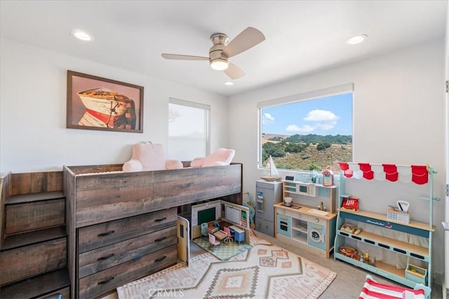 1009 Price Canyon Rd, Pismo Beach, CA 93449 - bedroom with recessed lighting, carpet floors, and a ceiling fan