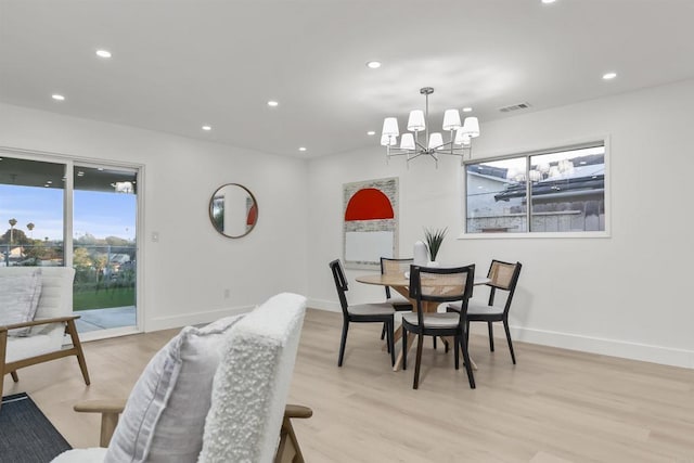 4143 Cole Way, San Diego, CA 92117 - dining area with a chandelier, recessed lighting, light wood-style floors, and plenty of natural light
