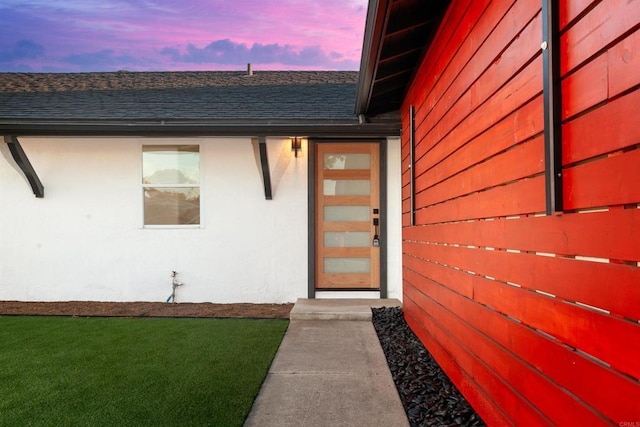 4143 Cole Way, San Diego, CA 92117 - view of exterior entry featuring roof with shingles and stucco siding