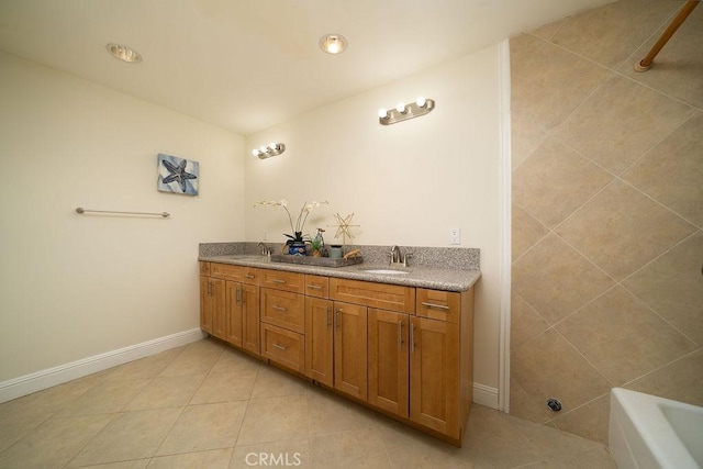 8851 Sonora Rd, Phelan, CA 92371 - full bath with tile patterned floors, double vanity, and a tub to relax in