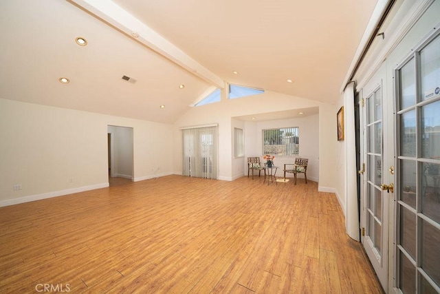 8851 Sonora Rd, Phelan, CA 92371 - unfurnished living room with french doors, light wood-style floors, and recessed lighting