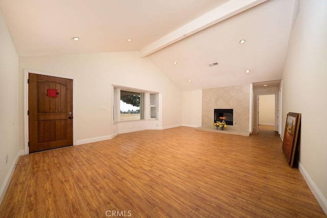 8851 Sonora Rd, Phelan, CA 92371 - unfurnished living room featuring light wood-type flooring, a fireplace, and recessed lighting