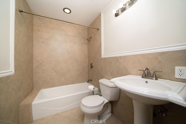 8851 Sonora Rd, Phelan, CA 92371 - full bath with tile walls, bathing tub / shower combination, and tile patterned floors