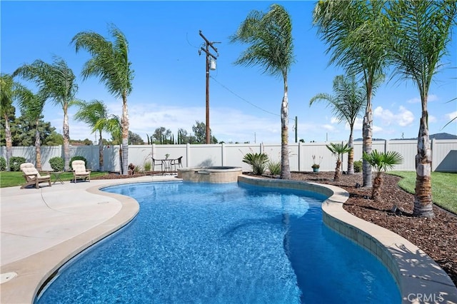 41798 Aviv Ct, Murrieta, CA 92562 - view of pool featuring a fenced backyard, a pool with connected hot tub, and a patio area