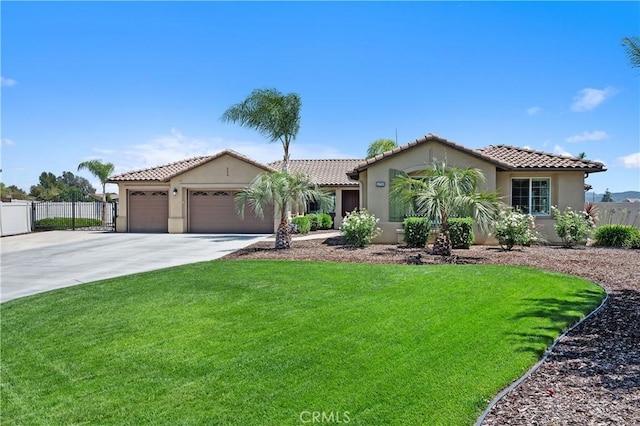41798 Aviv Ct, Murrieta, CA 92562 - mediterranean / spanish home with stucco siding, an attached garage, concrete driveway, and a tile roof