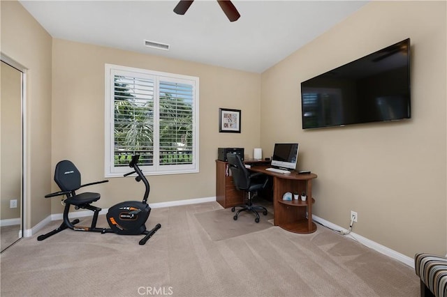41798 Aviv Ct, Murrieta, CA 92562 - carpeted home office with baseboards and ceiling fan