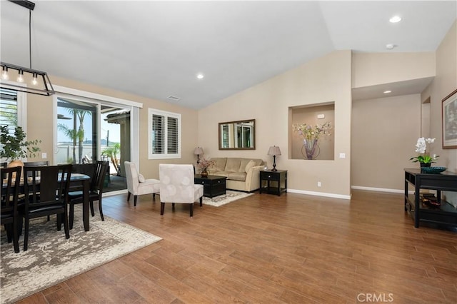 41798 Aviv Ct, Murrieta, CA 92562 - living area with wood finished floors, recessed lighting, and high vaulted ceiling