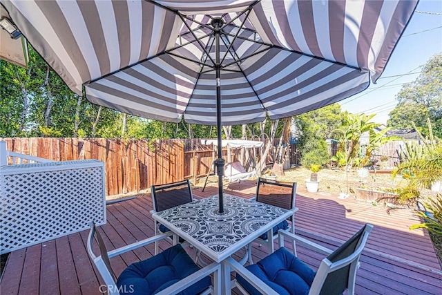 8638 Yorktown Ave, Los Angeles, CA 90045 - wooden terrace with a fenced backyard and outdoor dining space