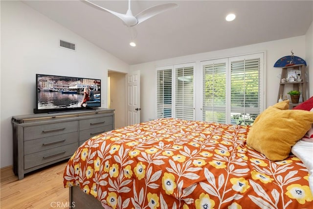2911 Walker Lee Dr, Rossmoor, CA 90720 - bedroom featuring lofted ceiling, light wood finished floors, recessed lighting, and access to exterior