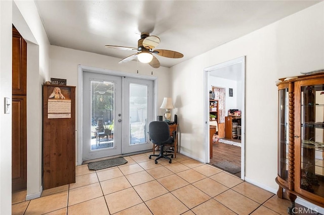 117 N Morada Ave, West Covina, CA 91790 - doorway featuring french doors, ceiling fan, and light tile patterned floors
