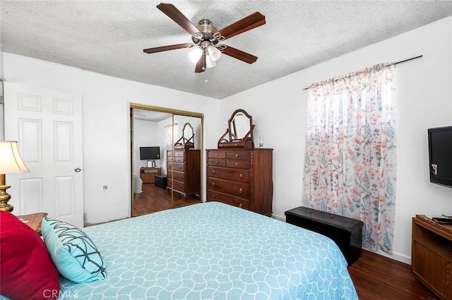 117 N Morada Ave, West Covina, CA 91790 - bedroom with wood finished floors, a textured ceiling, a closet, and ceiling fan