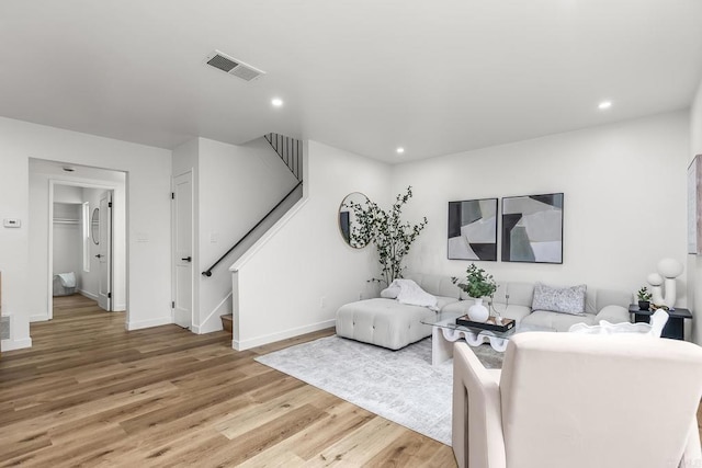 4514 Dawson Ave Unit 2, San Diego, CA 92115 - living room with stairs, light wood finished floors, and recessed lighting