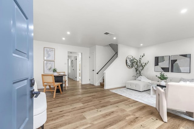 4514 Dawson Ave Unit 2, San Diego, CA 92115 - living room with stairway, recessed lighting, and light wood-style flooring