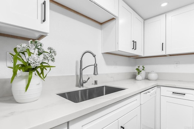 4514 Dawson Ave Unit 2, San Diego, CA 92115 - kitchen with dishwasher, white cabinets, recessed lighting, and light stone counters