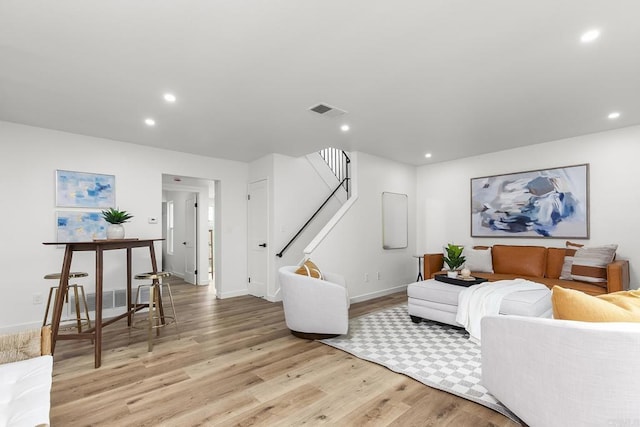 4514 Dawson Ave Unit 4, San Diego, CA 92115 - living room featuring light wood-style flooring, stairway, and recessed lighting