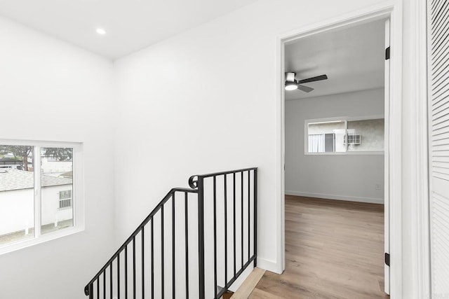 4514 Dawson Ave Unit 4, San Diego, CA 92115 - stairway featuring healthy amount of natural light, ceiling fan, wood finished floors, and recessed lighting