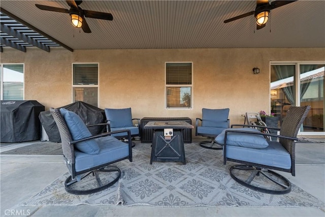 3558 Mt San Gorgonia Ave, Rosamond, CA 93560 - view of patio / terrace with a ceiling fan, area for grilling, and an outdoor living space