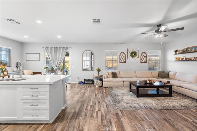 3558 Mt San Gorgonia Ave, Rosamond, CA 93560 - living room with wood finished floors, ceiling fan, and recessed lighting