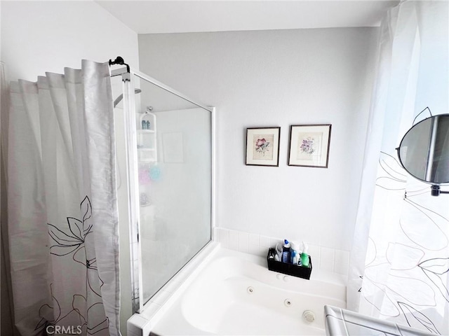 28303 Sycamore Dr, Saugus, CA 91350 - bathroom featuring a whirlpool tub and a shower with shower curtain