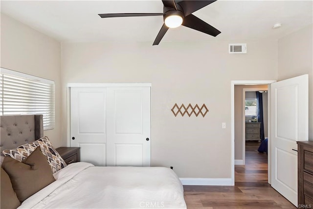 1292 N California Ave, Beaumont, CA 92223 - bedroom with wood finished floors, a closet, and ceiling fan