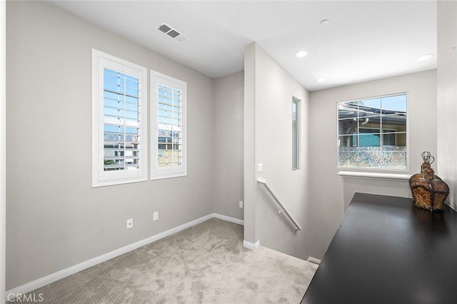 28419 Sunflower St, Highland, CA 92346 - corridor with an upstairs landing, plenty of natural light, carpet floors, and recessed lighting