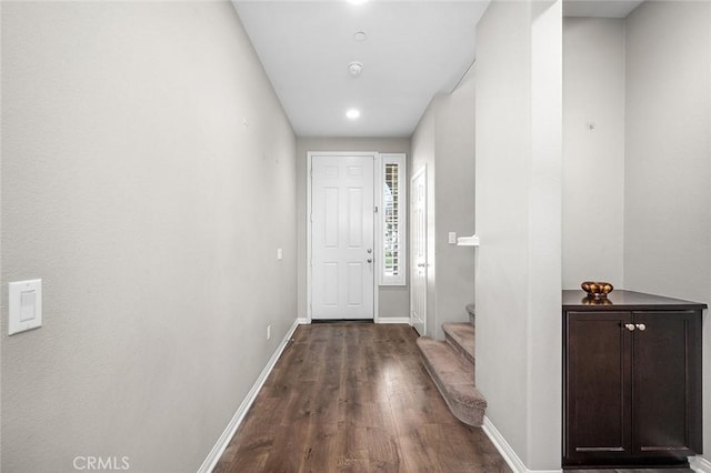 28419 Sunflower St, Highland, CA 92346 - entryway with dark wood-style floors, stairway, and recessed lighting